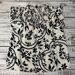 Ann Taylor‎ Ivory and Black Patterned Blouse Sz. M